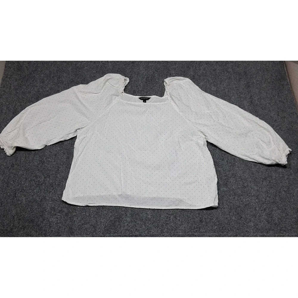 Banana Republic Size XL‎ Petite Women White Blouse Black Polka Dots